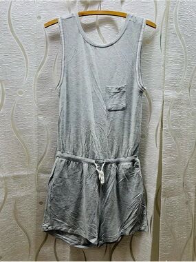 Bench Romper Women XS Gray Excellent Drawstring Waist Sleeveless Jersey Pocket